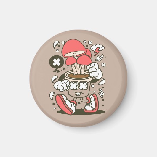 Cool Potted Mushroom Character Cartoon Magneet (Voorkant)