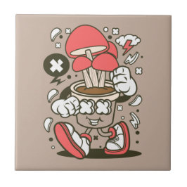 Cool Potted Mushroom Character Cartoon Tegeltje