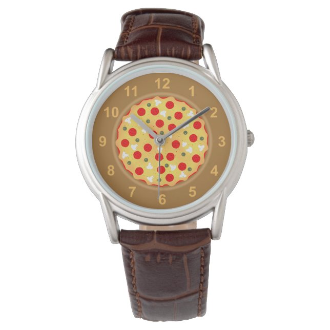 Cool pret pizza pepperoni paddenstoel met cijfers horloge (Voorkant)