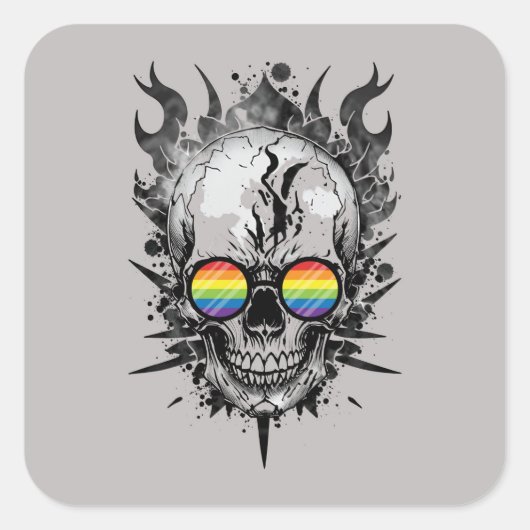 Cool Pride schedel vlammen regenboog sticker (Voorkant)