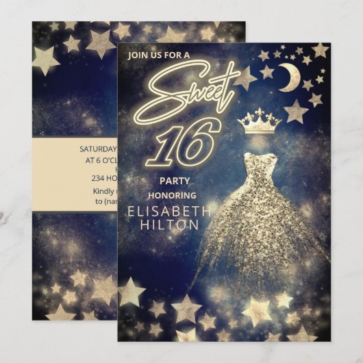 Cool prinses Gold Sequins jurk maan sterren blauw Kaart (Voorkant / Achterkant)