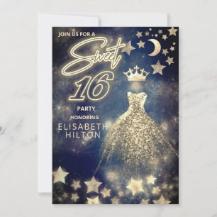 Cool prinses Gold Sequins jurk maan sterren blauw Kaart