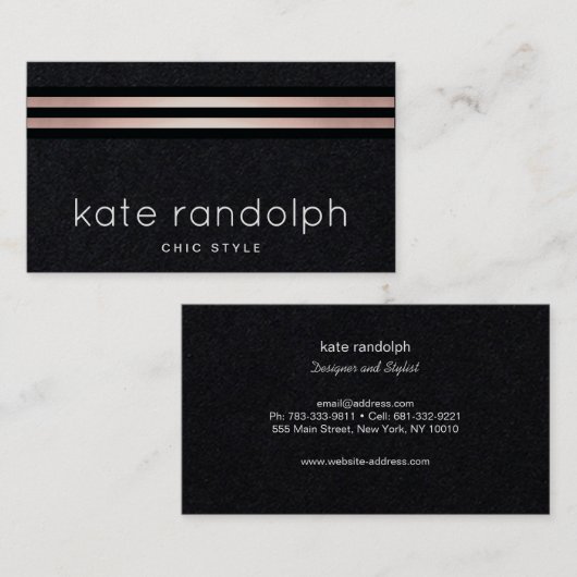 Cool Professioneel Roos Goud Zwart Strepen Visitekaartje (Voorkant / Achterkant)