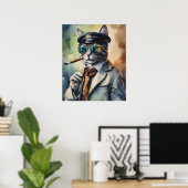 Cool Professor Kat Wall Art, Sigaar Roken Kat Poster (Thuiskantoor)