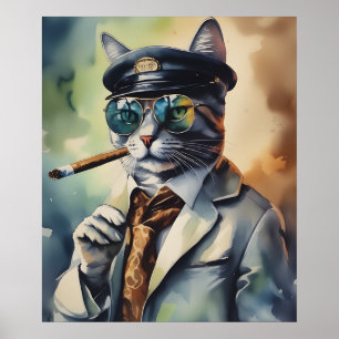 Cool Professor Kat Wall Art, Sigaar Roken Kat Poster