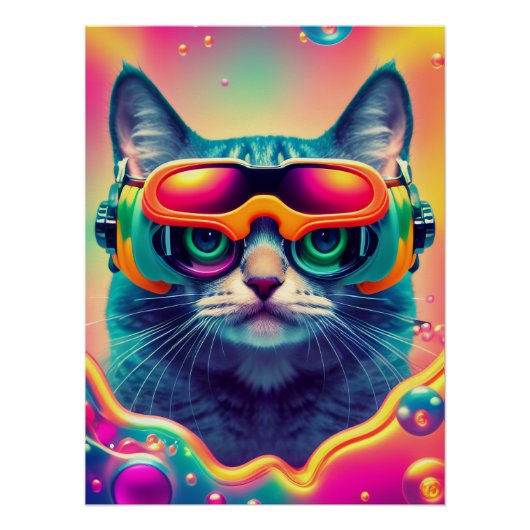 Cool Psychedelic Psychonaut Kitty Kat Perfect Poster (Voorkant)