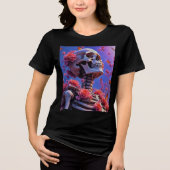 Cool Psychedelic Skeleton Neon Cyberpunk Aesthetic Tri-Blend Shirt (Voorkant)