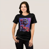 Cool Psychedelic Skeleton Neon Cyberpunk Aesthetic Tri-Blend Shirt (Voorkant volledig)