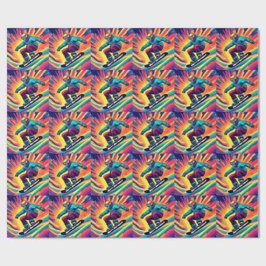 Cool Psychedelic Teen Snowboarder Verjaardag Cadeaupapier (Vlak)