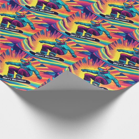 Cool Psychedelic Teen Snowboarder Verjaardag Cadeaupapier (Hoek)