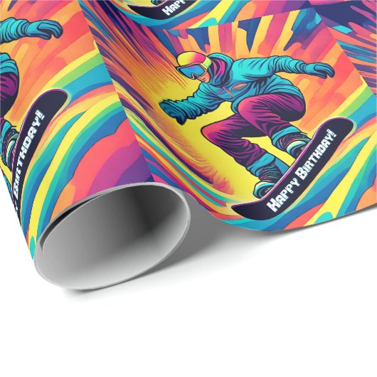 Cool Psychedelic Teen Snowboarder Verjaardag Cadeaupapier (Rol Hoek)