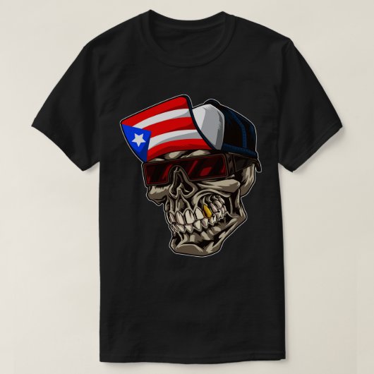 Cool Puerto Rico Skull met Pet- en Boricua-vlag T-shirt (Design voorkant)