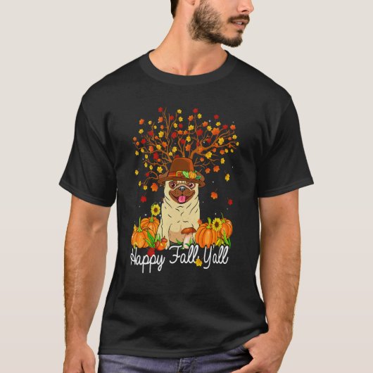 Cool Pug Autumn Pumpkins Happy Herfst Y T-shirt (Voorkant)
