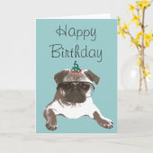 Cool Pug in Bril Happy Birthday Kaart (Gele Bloem)