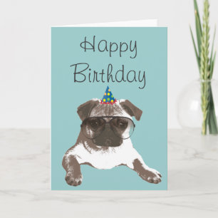 Cool Pug in Bril Happy Birthday Kaart