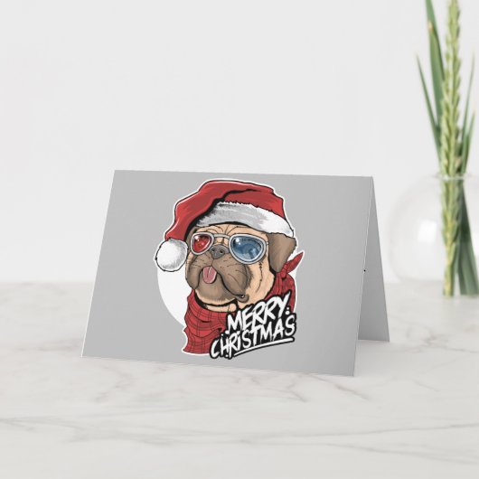 Cool Pug-kerstmis Feestdagen Kaart (Voorkant)
