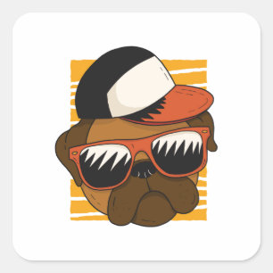 Cool Pug Sunglazen Head Design Vierkante Sticker