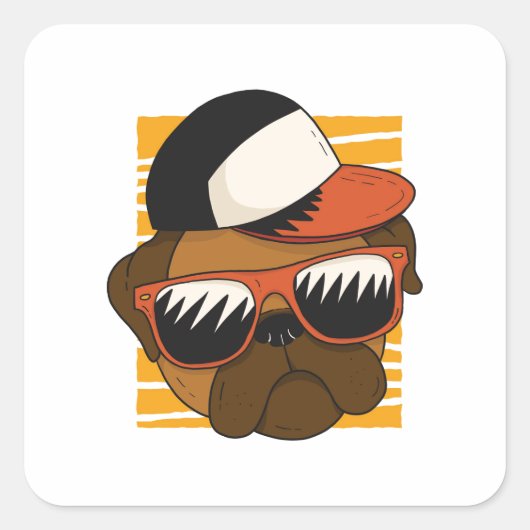 Cool Pug Sunglazen Head Design Vierkante Sticker (Voorkant)