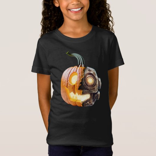 Cool Pumpkin Robot Halloween Thanksgiving Oogst T-shirt (Voorkant)