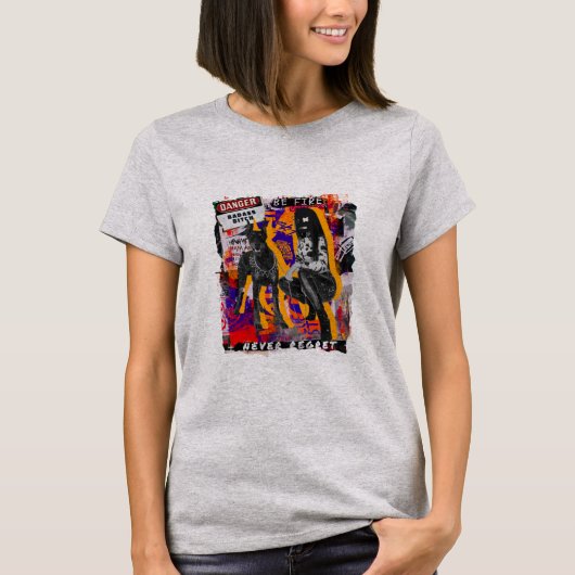 Cool Punk Danger Be Fire Woman en Dog Collage T-shirt (Voorkant)