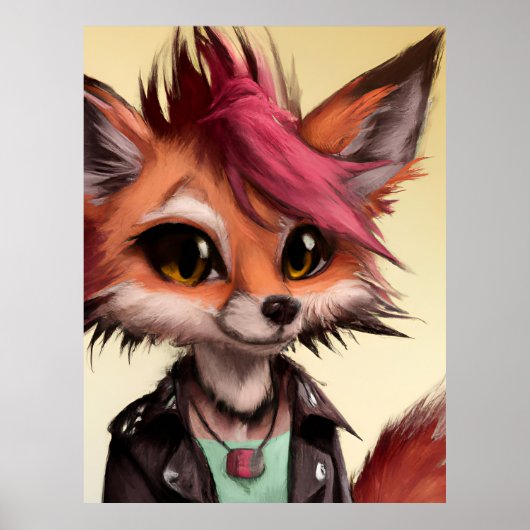 Cool Punkrock Fox Teenager Poster (Voorkant)