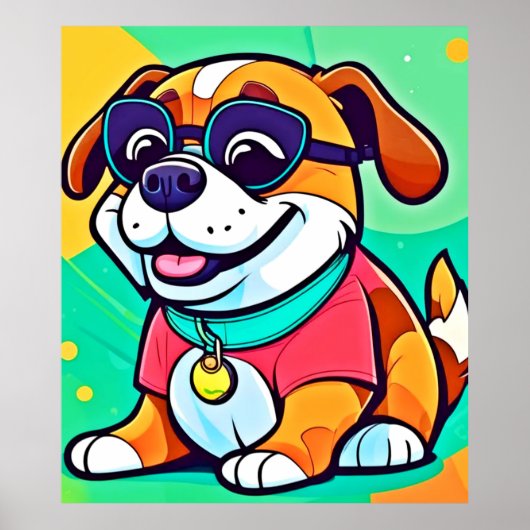 Cool Pup Cartoon Stijl Kunstwerk Poster (Voorkant)