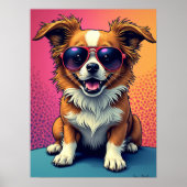 Cool Pup Vibes - Dog in Aviator Zonnebril Pop Art Poster (Voorkant)