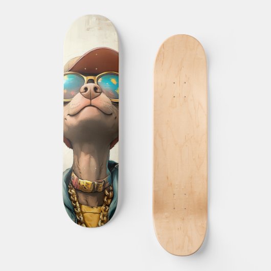 Cool Pup Vibes - Retro Style Dog Art Skateboard (Voorkant)