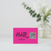 Cool QR-code Roze haarstylist Visitekaartje (Staand voorkant)