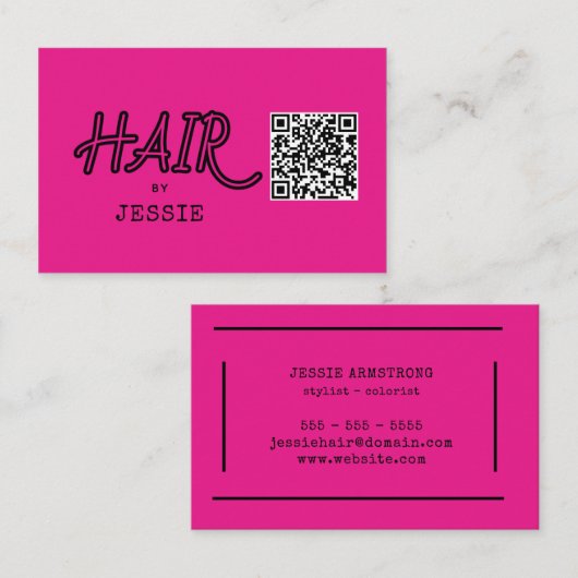 Cool QR-code Roze haarstylist Visitekaartje (Voorkant / Achterkant)