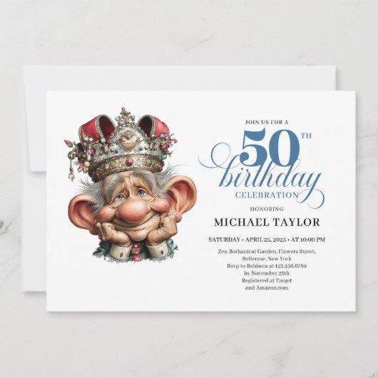 Cool Quirky Man 50 Birthday Editable Invitation Kaart (Voorkant)