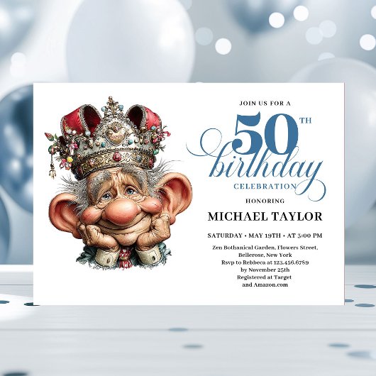 Cool Quirky Man 50 Birthday Editable Invitation Kaart