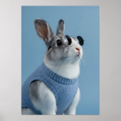 Cool Rabbit in Blue Sweater and Round Sunglasses Poster (Voorkant)