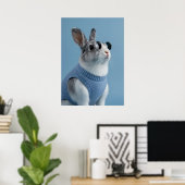 Cool Rabbit in Blue Sweater and Round Sunglasses Poster (Thuiskantoor)