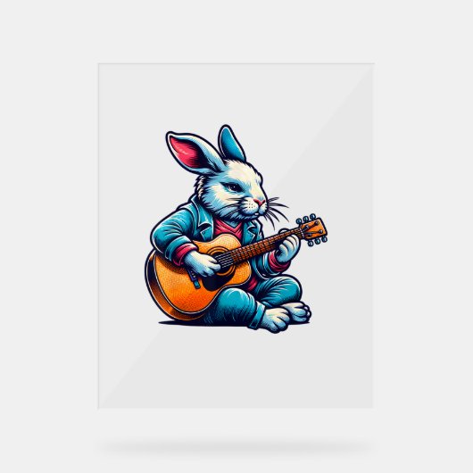 Cool Rabbit speelt gitarist van Easter Musician Acryl Bord (Voorkant)
