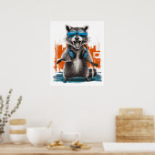 Cool Raccoon met hoofdtelefoon Poster (Keuken)