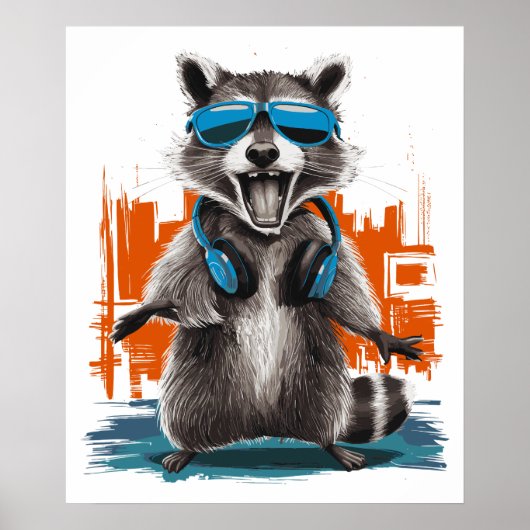 Cool Raccoon met hoofdtelefoon Poster (Voorkant)