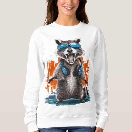 Cool Raccoon met hoofdtelefoon Trui (Voorkant)