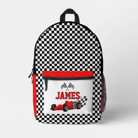 Cool Race Car Boy Aangepaste naam Gepersonaliseerd Bedrukte Rugzak (Voorkant)