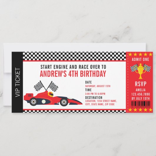 Cool Race Car Racing Party Ticket Boy Verjaardag Kaart (Voorkant)
