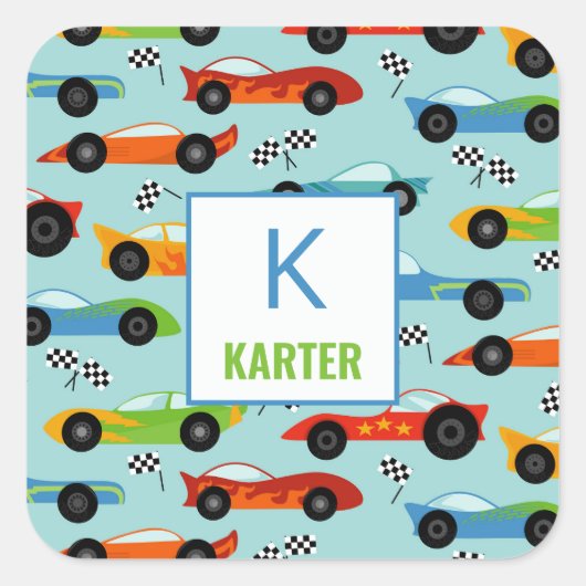 Cool Race Cars Aangepaste Kinder dagopvang Vierkante Sticker (Voorkant)