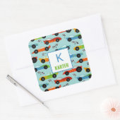 Cool Race Cars Aangepaste Kinder dagopvang Vierkante Sticker (Envelop)