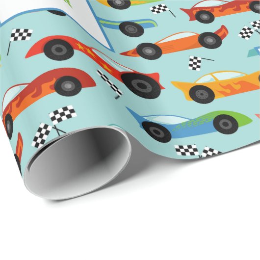 Cool Race Cars Kinder gepersonaliseerd op zaterdag Cadeaupapier (Rol Hoek)