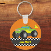Cool Racing Green Monster Truck voor Racer Boys Sleutelhanger (Voorkant)