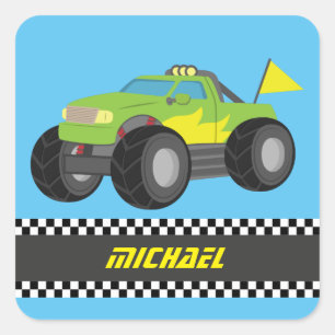 Cool Racing Green Monster Truck voor Racer Boys Vierkante Sticker