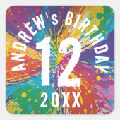 Cool Rainbow Blast Paintball Verjaardagsviering Vierkante Sticker (Voorkant)