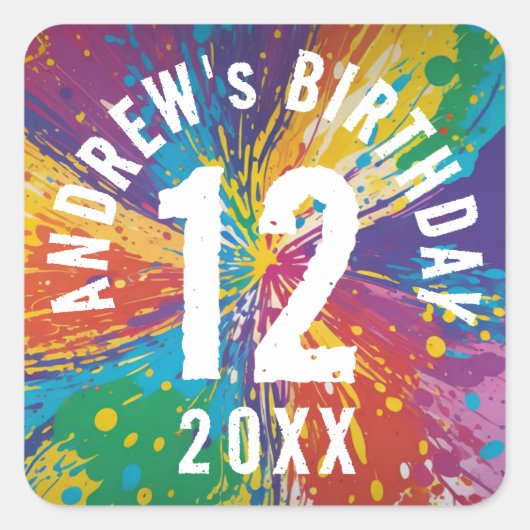 Cool Rainbow Blast Paintball Verjaardagsviering Vierkante Sticker (Voorkant)