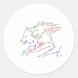 Cool Rainbow Glowing Luminescent Running Wolves Ronde Sticker
