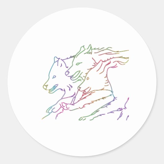 Cool Rainbow Glowing Luminescent Running Wolves Ronde Sticker (Voorkant)