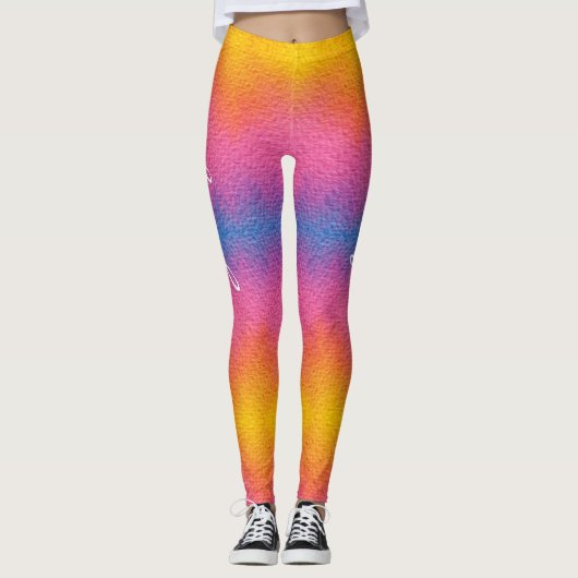 Cool Rainbow Gradient Handgeschreven Naam Waterver Leggings (Voorkant)